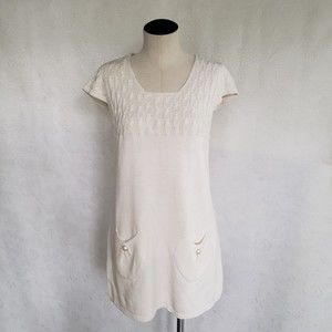 Forever Twenty One Ivory Cream Color Knitted Sweater Top Size M Cap Sleeves